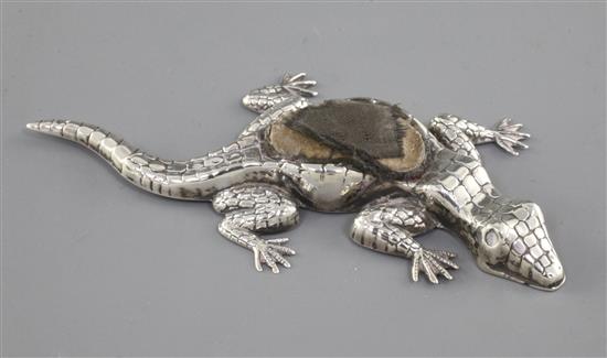 An Edwardian novelty silver pin cushion modelled as a lizard by Crisford & Norris, 4.25in.